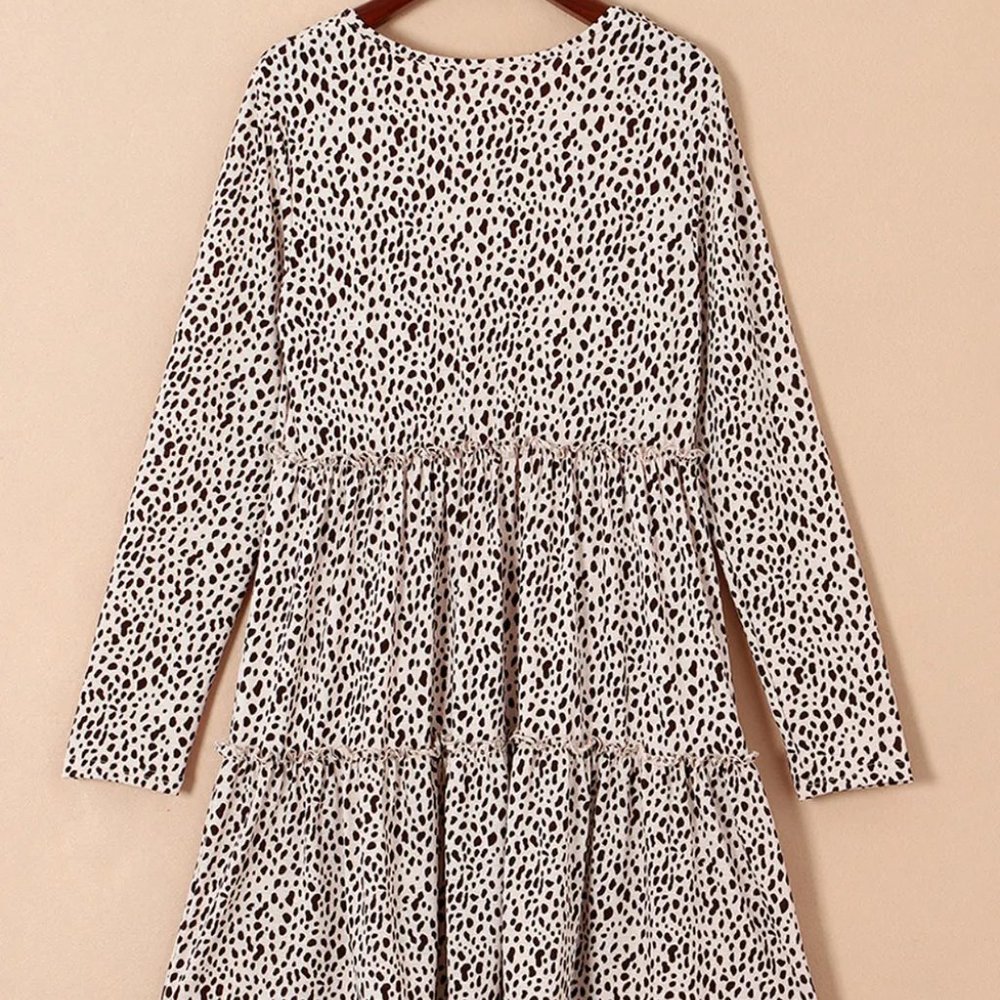 Leopard Animal Print Tiered Long Sleeve Dress - Picture 6 of 12